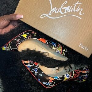 Christian Louboutin Black and Red Graphic Heels